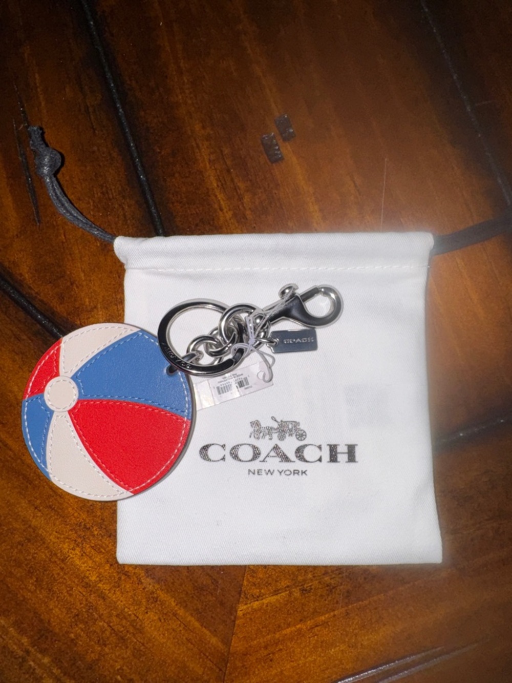 Coach Leather Beach Ball Keychain / Bag Charm - Red, Blue, White